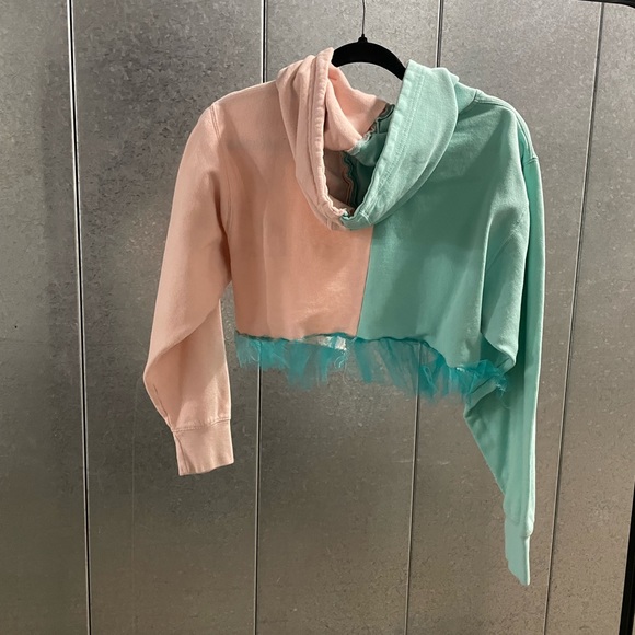 Custom handmade pink and aqua sweater with tulle - Picture 7 of 7